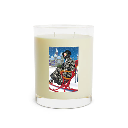 Elegant Winter Woman in Sleigh Scented Candle - Full Glass, 11oz