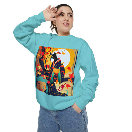 Black Cat in Kimono Unisex Garment-Dyed Sweatshirt