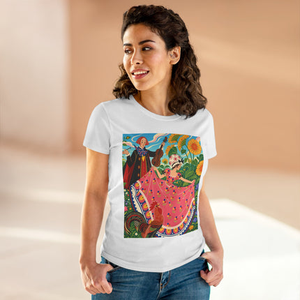 🎻🐓 The Garden Serenade Cotton Tee – Art Deco Folk Whimsy