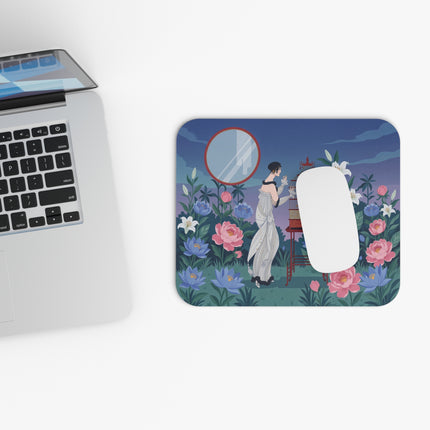 🪞🕊️ The Lady And The Golden Bird Mouse Pad – Art Deco Garden Elegance