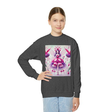 Fuchsia Fairy Youth Crewneck Sweatshirt – Vibrant Color, Floral Magic & Whimsical Elegance