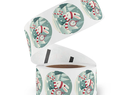 Candy Cane Timekeeper Bunny Round Sticker Label Rolls