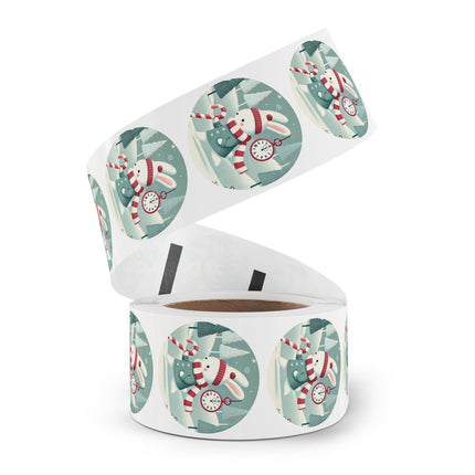 Candy Cane Timekeeper Bunny Round Sticker Label Rolls