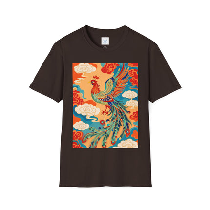 🐦🌞 The Celestial Phoenix Softstyle T-Shirt – Golden Clouds & Mythical Splendor
