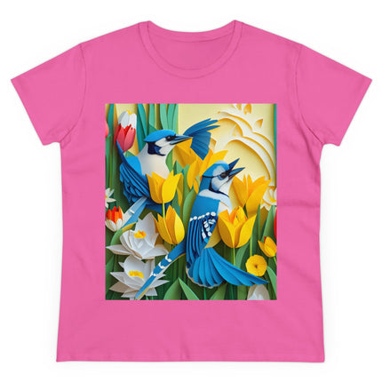 Blue Jays in a Spring Garden Women's Midweight Cotton Tee