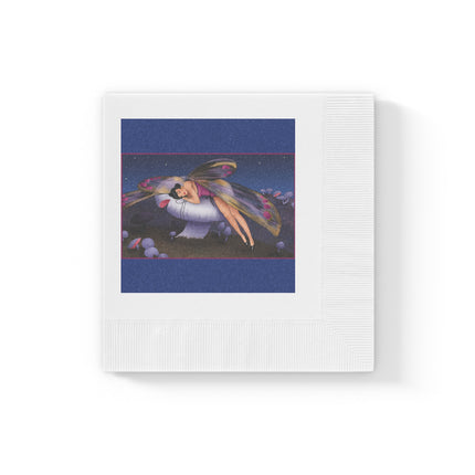 Slumbering Fairy on a Mushroom White Coined Napkins
