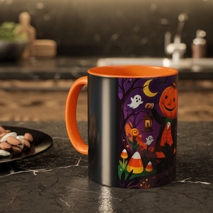 🎃🏮 The Pumpkin Gentleman's Moonlit Stroll Colorful Mug – Whimsical Halloween Charm