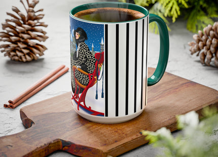 Elegant Winter Woman in Sleigh Colorful Mugs (11oz, 15oz)