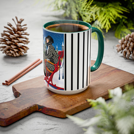 Elegant Winter Woman in Sleigh Colorful Mugs (11oz, 15oz)