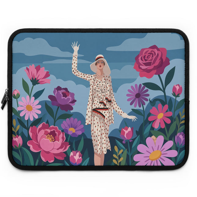 🌹👒 The Lady Among The Giant Roses Laptop Sleeve – Art Deco Floral Elegance
