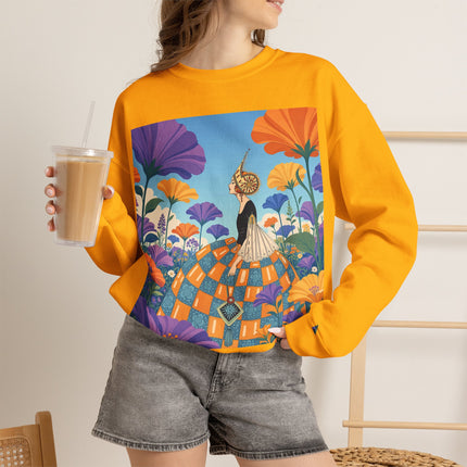 🌺🧡 The Lady Of The Golden Garden Crewneck Sweatshirt – Art Deco Fashion Fantasy