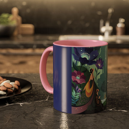 The Lady Of The Moonlit Fountain Colorful Mugs – Art Deco Botanical Serenity