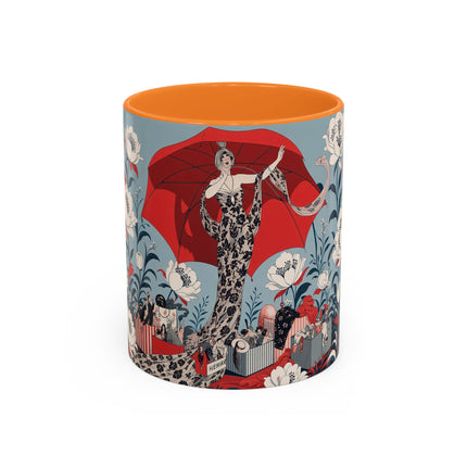 ❤️🌺 The Scarlet Parasol Spectacle Colorful Mug – Art Deco Fashion Elegance