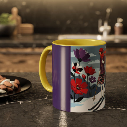 🎿❄️ The Winter Flower Skier Colorful Mug – Art Deco Alpine Fantasy