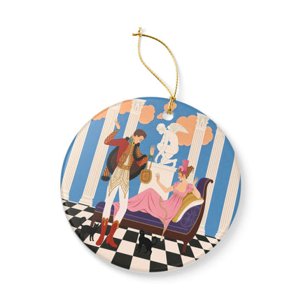 🐈🏛️ The Grand Salon Courtship Ceramic Ornament – Art Deco Neoclassical Romance