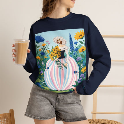 🌻🎀 The Sunflower Garden Bouquet Crewneck Sweatshirt – Art Deco Floral Elegance