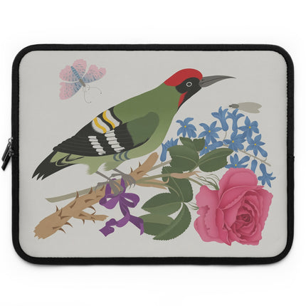 🐦🌹 Woodpecker & Rose Laptop Sleeve – Charming Beauty & Refined Simplicity
