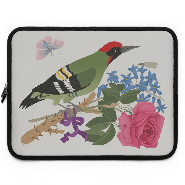 🐦🌹 Woodpecker & Rose Laptop Sleeve – Charming Beauty & Refined Simplicity