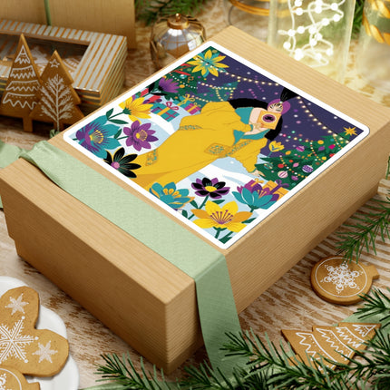 💛🎄 The Lady Of The Golden Christmas Cloak Kiss-Cut Sticker – Art Deco Holiday Fantasy