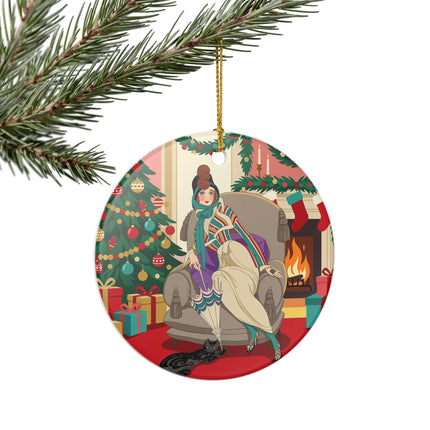 🖤🔥 The Lady Of The Christmas Hearth Ceramic Ornament – Art Deco Holiday Elegance