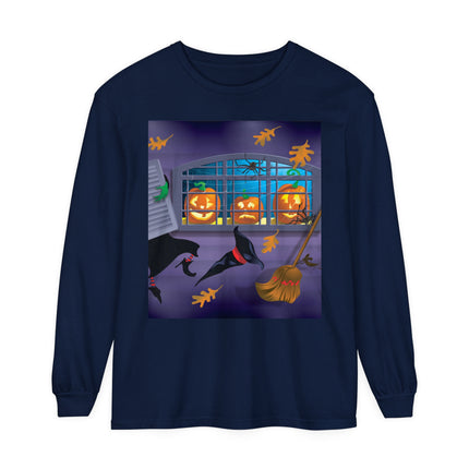 Whimsical Halloween Mischief Unisex Garment-dyed Long Sleeve T-Shirt