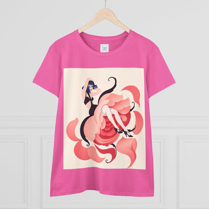 🌹🖤 The Lady Of The Blushing Rose Cotton Tee – Art Deco Fashion Illustration