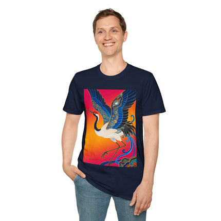 🪽🌅 The Celestial Crane Softstyle T-Shirt – Art Deco Wings Of Elegance