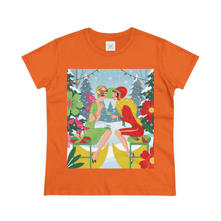 ☕❄️ Christmas Tea In The Snow Garden Cotton Tee – Art Deco Holiday Friendship