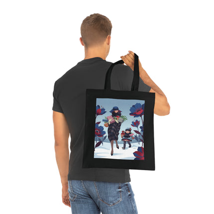 🎁🌺 The Christmas Gift Garden Stroll Cotton Tote Bag – Art Deco Holiday Elegance