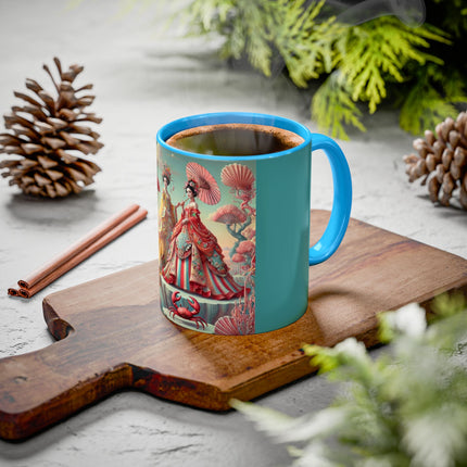 Cherry Blossom Courtesans & Crimson Crab Colorful Mug – Imperial Elegance & Playful Charm