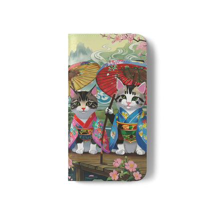 🌸🐱 Kimono Kitties Flip Case – Whimsical Elegance & Storybook Charm