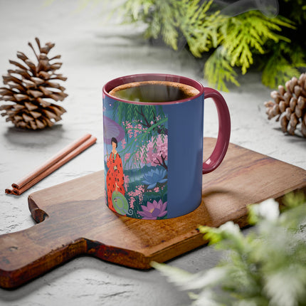The Lady Of The Cherry Blossoms Colorful Mugs – Art Deco Spring Elegance