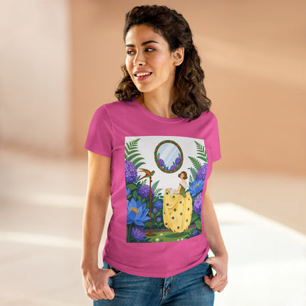 🦜🪷 The Parrot Garden Reflection Cotton Tee – Art Deco Fashion Whimsy