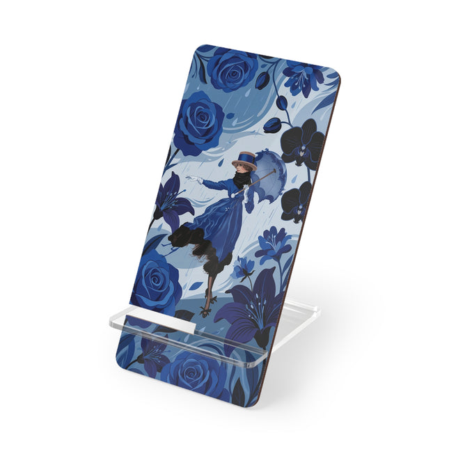 ☔🌹 The Lady In The Blue Rain Mobile Display Stand – Art Deco Floral Elegance