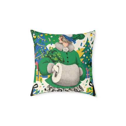💚🎄 The Emerald Holly Christmas Square Pillow – Art Deco Holiday Elegance