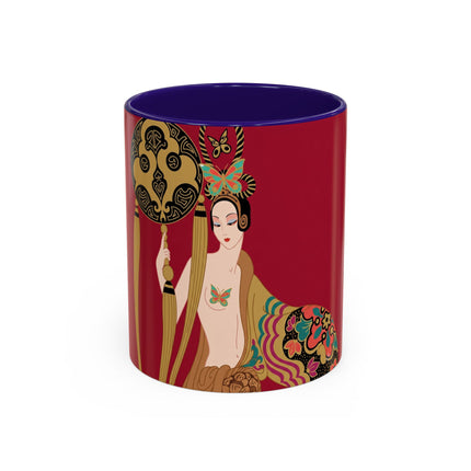 Butterfly Empress of the Crimson Pavilion Colorful Mug (11oz, 15oz) – Art Deco Beauty, Butterfly Elegance & Ornamental Style