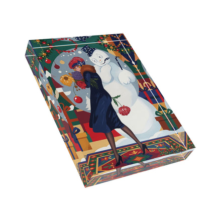 ☃️🎄 The Snowman's Christmas Companion Acrylic Art Block – Art Deco Holiday Fantasy