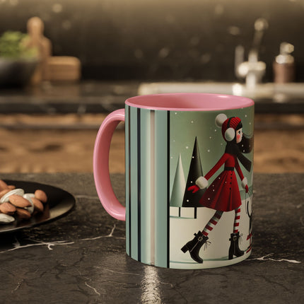 Red Sled & Curious Cats Colorful Mugs (11oz, 15oz)