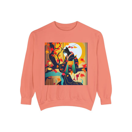 Black Cat in Kimono Unisex Garment-Dyed Sweatshirt