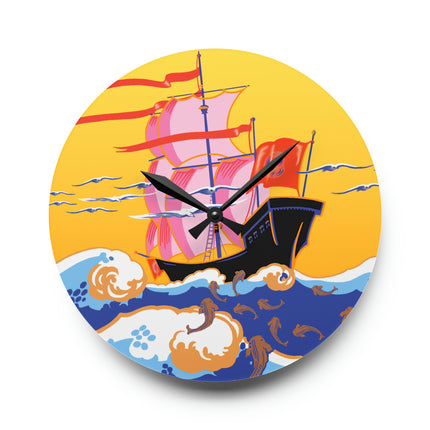 Golden Seas and Whimsical Dreams Acrylic Wall Clock, Round and Square