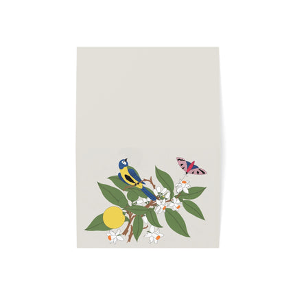 Blue Tit & Butterfly Greeting Card – Elegant Charm & Springtime Grace