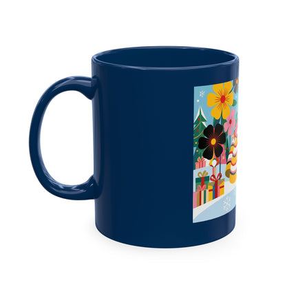 🎄🌸 The Lady Of The Striped Christmas Garden Ceramic Mug – Art Deco Holiday Whimsy