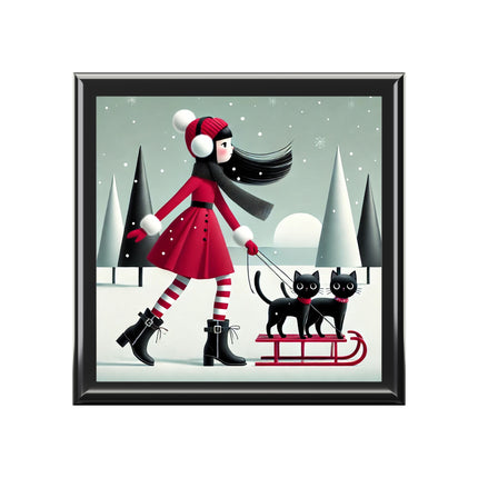 Red Sled & Curious Cats Jewelry Box