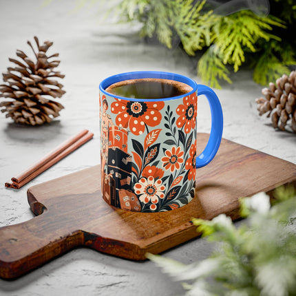🧳🌼 The Grand Floral Voyage Colorful Mug – Art Deco Travel Elegance