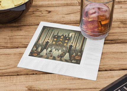 Ghostly Welcome – A Halloween Night White Coined Napkins