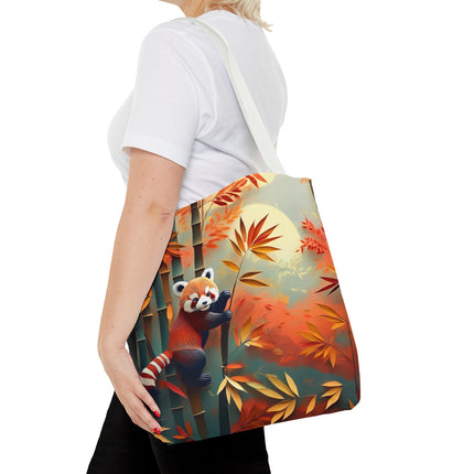 Red Panda at an Autumn Bamboo Grove Tote Bag (AOP)