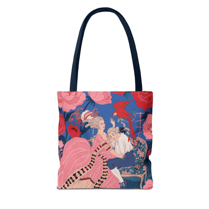 🌹🦜 The Lady Of The Scarlet Parrot Tote Bag – Art Deco Floral Elegance