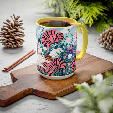 🌸🦋 The Enchanted Pink Blossom Retreat Colorful Mug – Art Deco Floral Whimsy