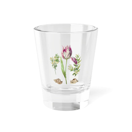 Tulip, Branches of Myrtle, and Shells by Maria Sibylla Merian Shot Glass, 1.5oz