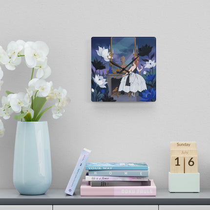 🕯️🌙 The Lady Of The Midnight Mirror Acrylic Wall Clock – Art Deco Floral Elegance